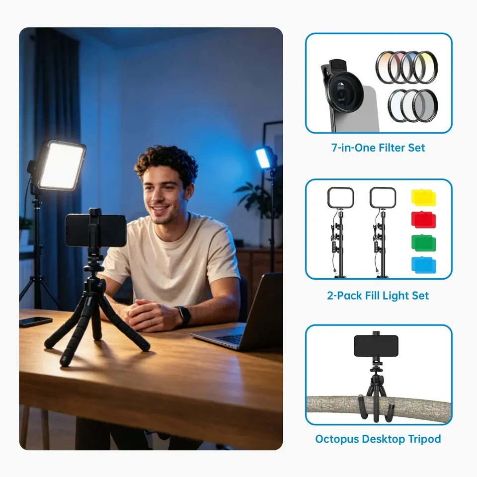 apexel-lens-kit-creator-starter-kit-handy-video-set-mit-licht image 1