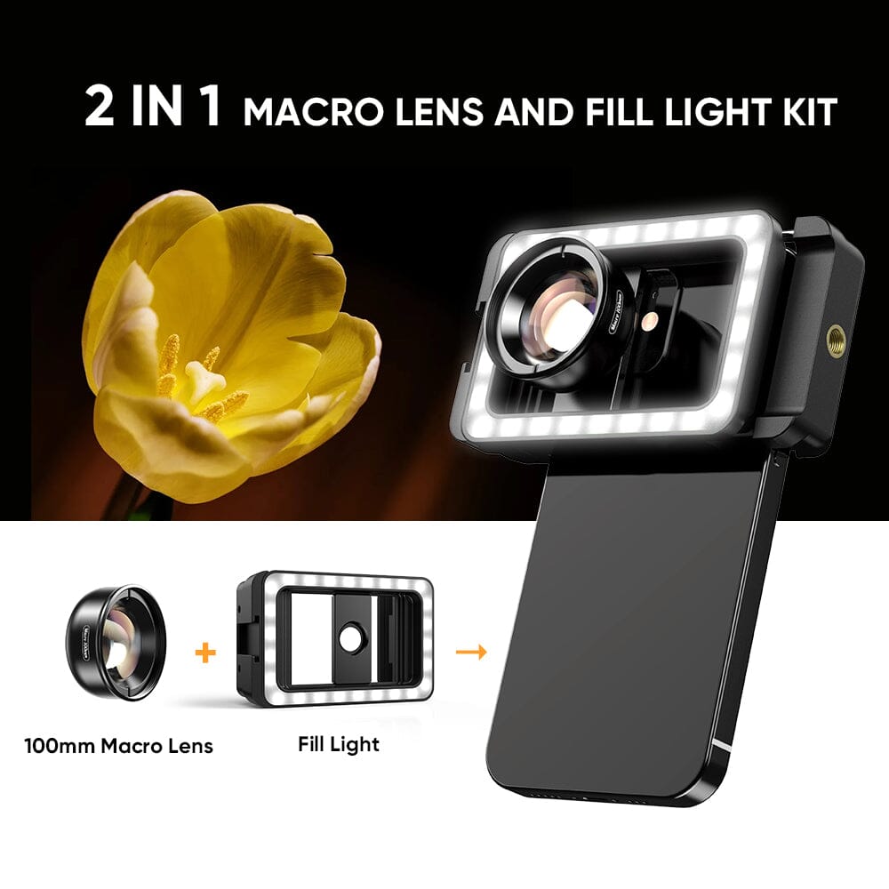 apexel-100mm-makro-objektiv-handy-fl23hb100-mit-fill-light image 4